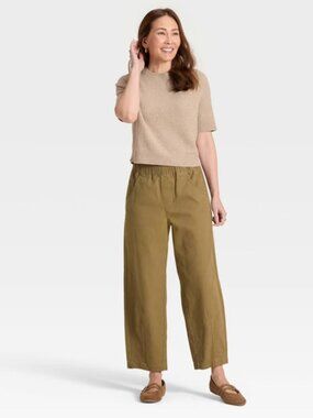 Women's Mid-Rise Barrel Leg Pull-On Pants - Universal Thread™ Olive Green XS